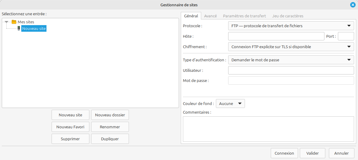 filezilla_gestionnaire_sites_nouveau_site